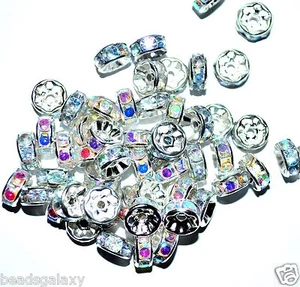 pangaeawalker wholesale AAA silver AB clear rondelle spacer bead of  6, 8, 10 mm - Picture 1 of 1