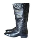 Vintage Black Leather Croc Riding Boots Boho 10 M tall western Retro
