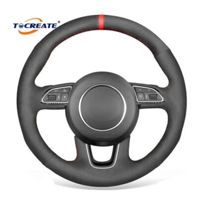 Cubierta de volante de gamuza negra hágalo usted mismo para Audi Q3 Q5 2013-2017 Q7 2012-2015 #1001 Foto 1 de 4