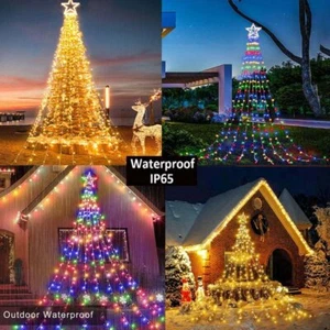 LED Star Waterfall Solar Light Christmas Tree Fairy String Lights Remote Control - Picture 1 of 12