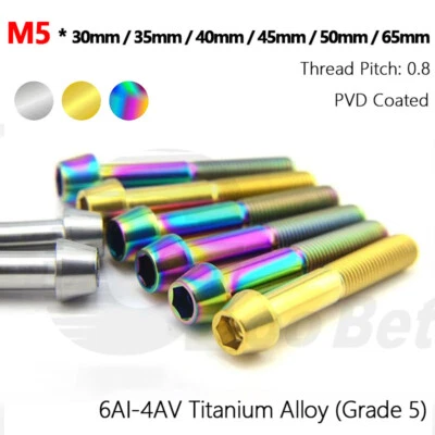 M5 x 30 35 40 45 50 65mm Ti Titanium Tapered Cone Allen Head Bolts Cap Screw PVD - Image 1 of 4