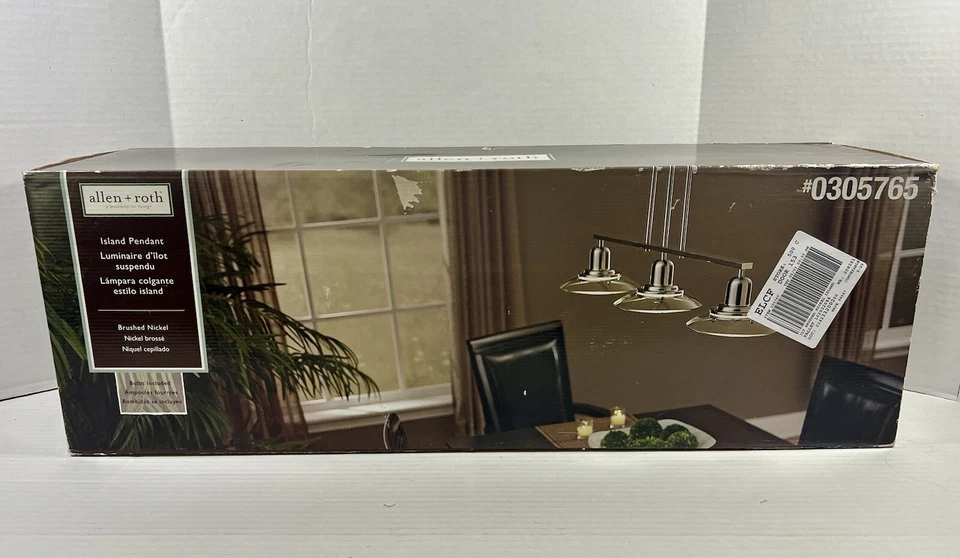 Allen & Roth 3 Luces Cocina Bar Isla Colgante Vidrio Transparente Níquel #0305765 Nuevo Foto 1 de 4