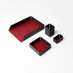 Schreibtisch Set Metall Schwarz und Leder Ferrari Rot - Schreibtisch Zubehör - Bild 1 von 7