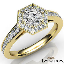 Hexagon Halo Pave Round Diamond Engagement Ring GIA Certified F Color VVS1 1Ct