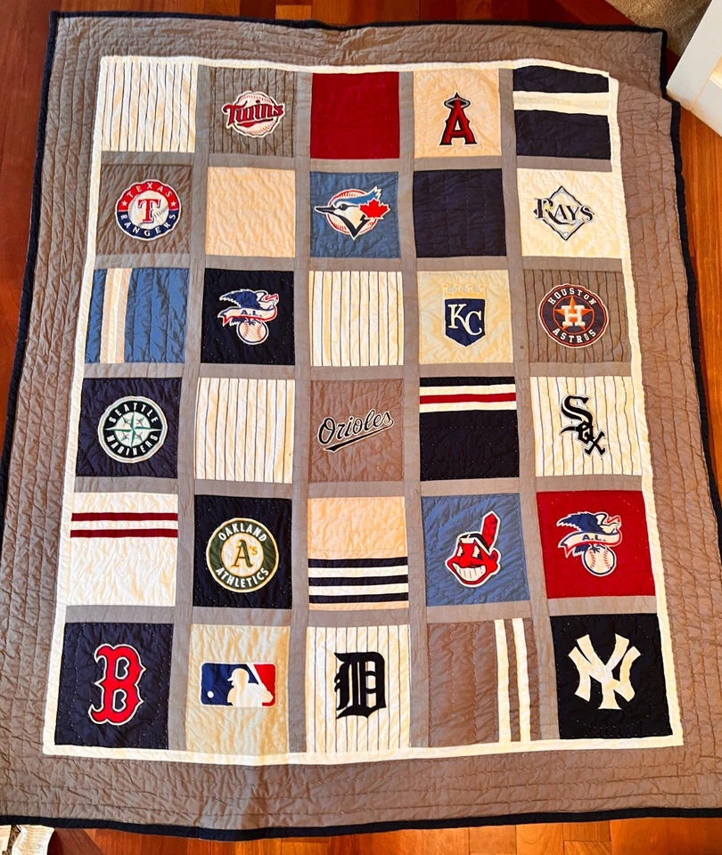 Pottery Barn Quilt Bedspread American League MLB Baseball PB Teen Twin - Image 1 of 4