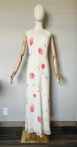 Vintage Ann Taylor Cream Romantic Floral Silk Maxi Dress Size 8 Cottagecore Y2K - Picture 1 of 17
