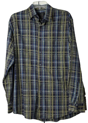 FX Fusion Shirt Mens LARGE Green Plaid Long Sleeve Button Down Cotton Blend - Image 1 of 4