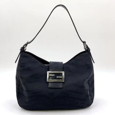 Fendi Mamma Bucket Hobo Leather Canvas Bag Women Black One Size - Image 1 of 4