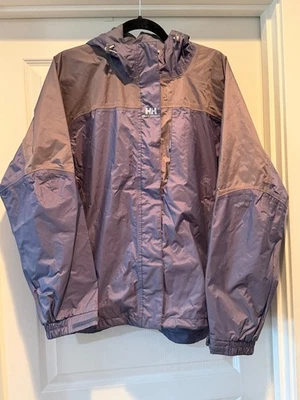 Helly Hansen 夹克女式 XL 紫色灰色全拉链雨衣轻便 — 第 1/4 张图片