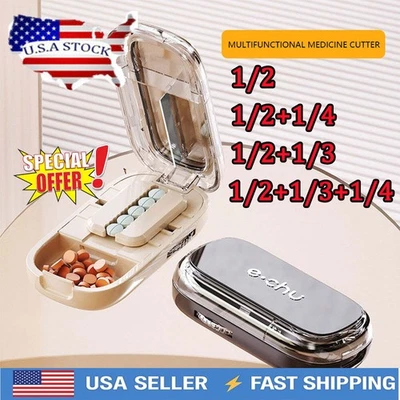 Portable Pills Cutter Dustproof Adjustable Tablet Splitter Daily Pill Storage US - Image 1 of 4