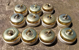 Antique Brass & White Ceramic Light Switch Old Dolly Toggle Vintage x 11 similar - Picture 1 of 23