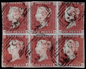 1841 1d Red Pl 77 GA-HC Block of 6 Fine Used 322 of Gravesend. Cat. £480.00 - Picture 1 of 1