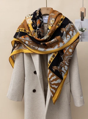 70% Cashmere 30% Silk Bandana Scarf Shawl 53'' flat peach Print Neckerchief Wrap - Image 1 of 4