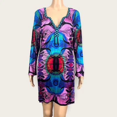 Sexy Vestido Túnica Custo Barcelones Colorido Artístico Cuello en V Profundo Boho Fiesta Talla 1 XS Foto 1 de 4