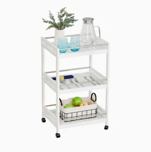 3 Tiers Kitchen Serving Trolley Rolling Storage White Cart Stainless Steel Bars - Picture 1 of 13