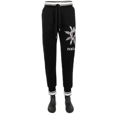 Pantalones de chándal de algodón DOLCE & GABBANA con logotipo del Sagrado Corazón negros 11289 Foto 1 de 4