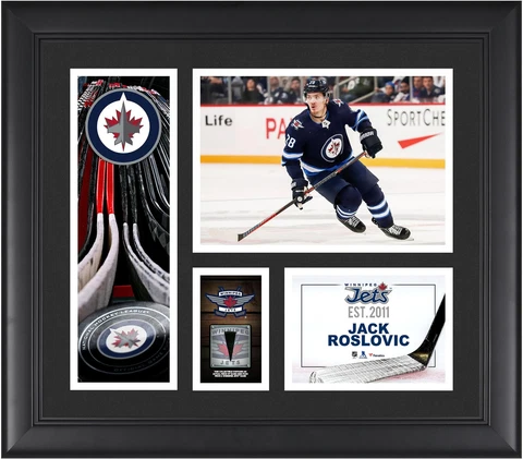 Jack Roslovic Winnipeg Jets Frmd 15" x 17" Player Collage & Piece of GU Puck Cover