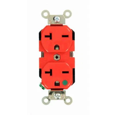 20 Amp Hospital Grade Extra Heavy Duty Self Grounding Duplex Outlet, Red - Image 1 of 4
