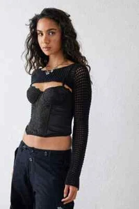 Urban Outfitters Ava Lace & Satin Cropped Corset Top Size M Black New RRP:39£! - Picture 1 of 3