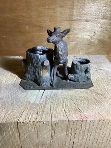 Vintage Heyde Germany Metal Figural Deer w/ Tree Trunks Large Inkwell Desk Set - Picture 1 of 9