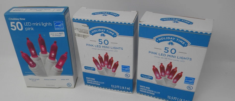 150 (3 Boxes of 50) Pink on White WIre Mini Lights CHristmas - Image 1 of 1
