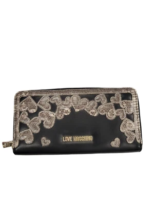Nuevo con etiquetas Nuevo Love Moschino Cartera Larga de Cuero Negro con Cremallera Alrededor con Logo y Corazones Foto 1 de 4