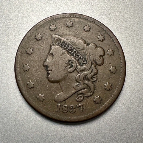 1837  CORNET HEAD LARGE CENT    NICE DETAIL  KEY TYPE COIN   #1764 Cover