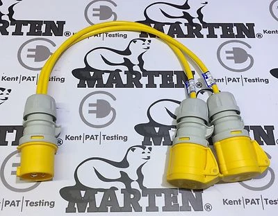 Marten® PCE 110v 16A Plug to 2 x 16A Coupler Sockets 2 Way Power Splitter