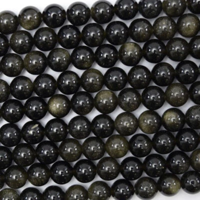 Natural Black Gold Obsidian Round Beads 15" Strand 4mm 6mm 8mm 10mm 12mm - Image 1 of 4