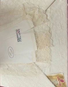 Completo Lenzuola Sposa Matrimoniale In Puro Cotone Con Pizzo Tulle Con 2 Federe - Foto 1 di 4