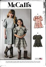 Childs Girls Puff Sleeve Dress Scoop Neck Or Collar Size 7-14 Sewing Pattern
