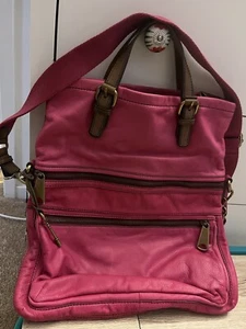 MWT Fossil Leather Large Tote Handbag Shoulder Bag - Fuchsia Pink. - Picture 1 of 7