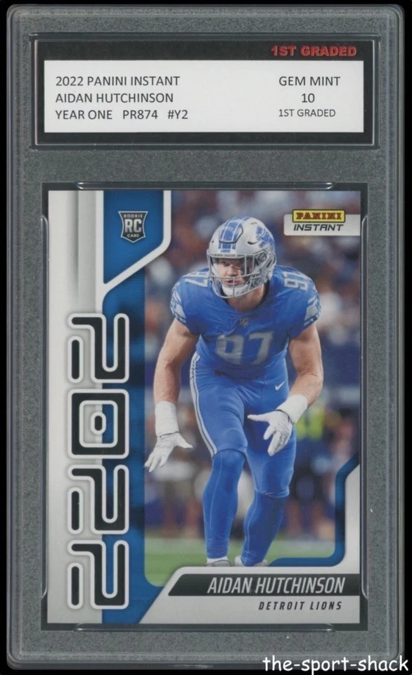 Tarjeta de novato 2022 Aidan Hutchinson Panini año uno primer grado 10 Lions clasificación NFL Foto 1 de 1