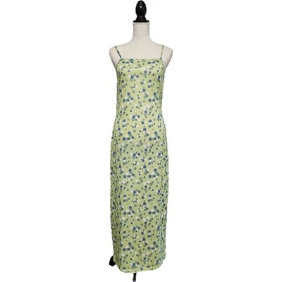 Vintage 90s Y2K Aqua Blues Lime Green Floral Maxi Dress Sz L Flower Power Hippie - Image 1 of 4