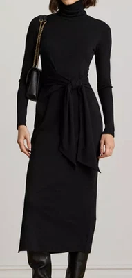 NWT Lauren Ralph Lauren Women's Tie-Front Turtle Neck Dress, Small, Black, $159 - Image 1 of 4