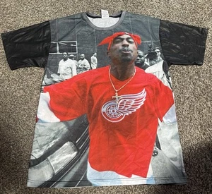 Tupac 2pac Detroit Red Wings Big Print Shirt Large Rap Tee Shakur 1991 Inc - Picture 1 of 3