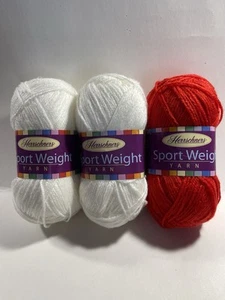 Herrschners Sport Weight Yarn 2 White Skeins 1 Red Skein 3.5 Ounces New - Picture 1 of 7