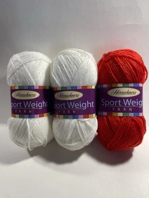 Herrschners Sport Weight Yarn 2 White Skeins 1 Red Skein 3.5 Ounces New - Image 1 of 4
