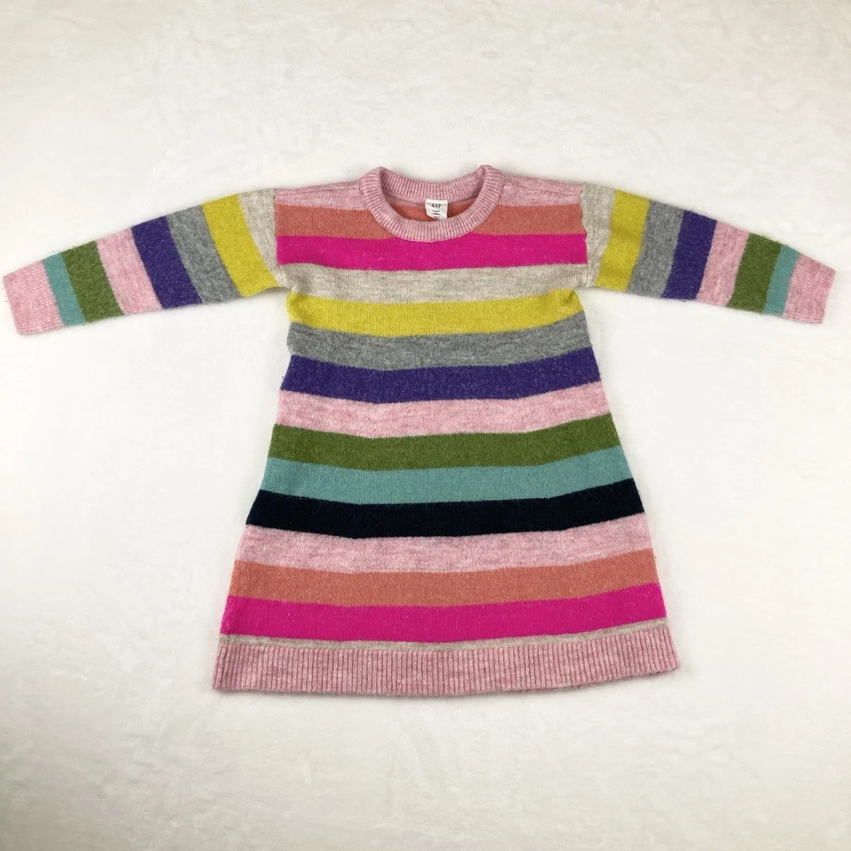 GAP KIDS Vestido Arco Iris Rayas Locas Niñas Talla 3 Años Manga Larga Suéter Cálido Foto 1 de 4