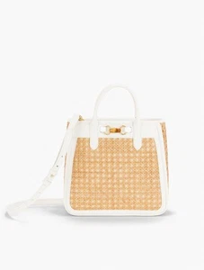 Rattan-Umhängetasche mit Lederbesatz bei Talbots, neu mit Etikett 179 $, Farbe NATUR/WEISS - Bild 1 von 3