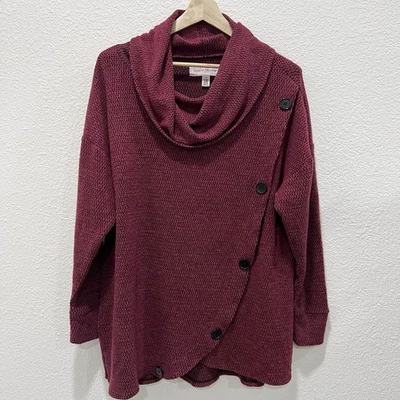 Suéter túnica cuello capucha negro granate French Laundry para mujer 1X Foto 1 de 4