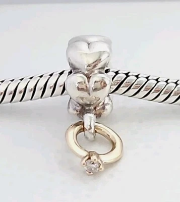 Genuine Pandora Bracelet Charm - Silver & 14k Gold I DO Wedding Ring Dangle S925 - Image 1 of 4