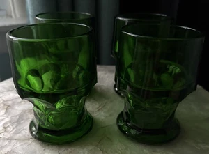 4 Vintage Anchor Hocking Georgian Emerald Green Glass Honeycomb 4.25" Tumblers - Picture 1 of 5