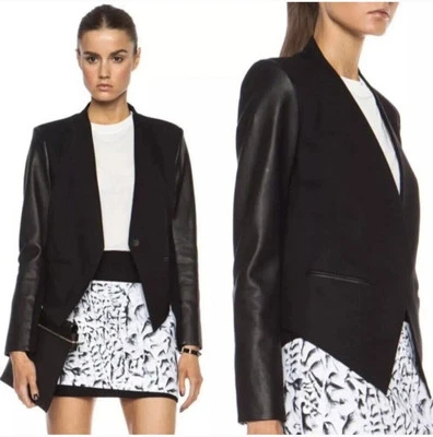 Blazer Esmoquin Helmut Lang Fumar Lana Cuero Manga Recortado Asimétrico Talla 2 Foto 1 de 4