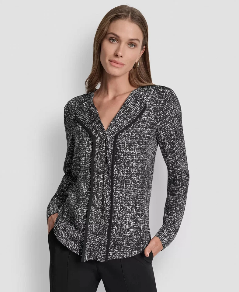Top para mujer DKNY talla M estampado ribete en contraste cuello en V Foto 1 de 4