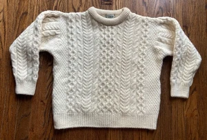 Vintage LL Bean Pullover Damen Medium Fischer Wolle Grobstrick Irland Zopfmuster - Bild 1 von 10