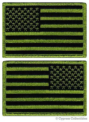 CYPRESS COLLECTIBLES INC. LOT 2 AMERICAN FLAG PATCH shoulder USA GREEN embroidered iron-on UNITED STATES