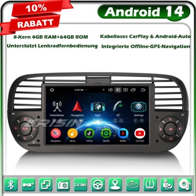 Android 14 4+64GB DAB+ CarPlay Autoradio GPS Navi Fiat 500/500C/500S 500E BT 5.0 - Bild 1 von 4