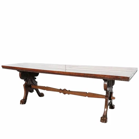 Long Antique Italian Walnut Library / Dining Trestle Table 18th/19th century Cover