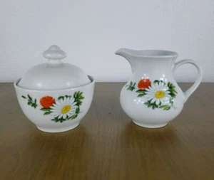 Wunsiedel Creamer Sugar Bowl Bavaria porcelain daisy white farmhouse shabby  - Picture 1 of 10
